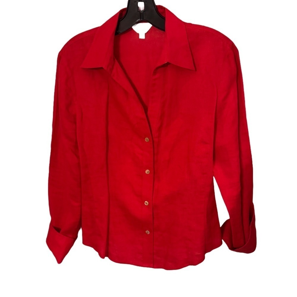 VIVID LINEN Women’s Red button Down Shirt Long Sleeves Size Large